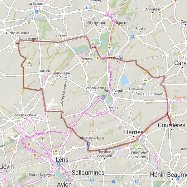 Map miniature of "The Gravel Short Escape" cycling inspiration in Nord-Pas de Calais, France. Generated by Tarmacs.app cycling route planner