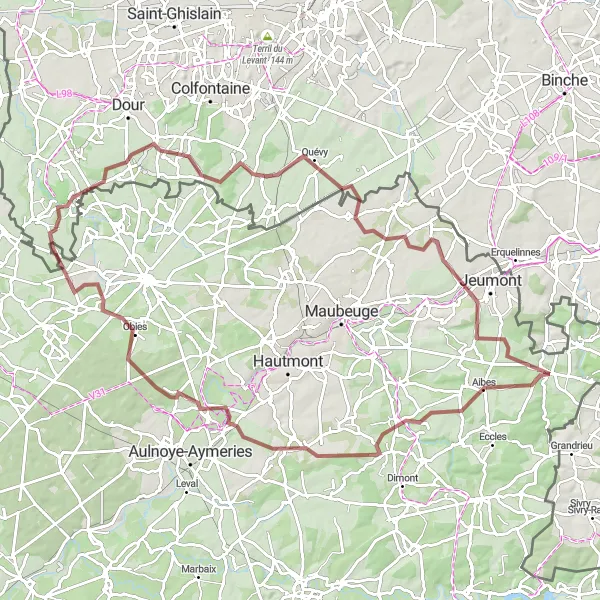 Map miniature of "Gravel Adventure in the Countryside" cycling inspiration in Nord-Pas de Calais, France. Generated by Tarmacs.app cycling route planner