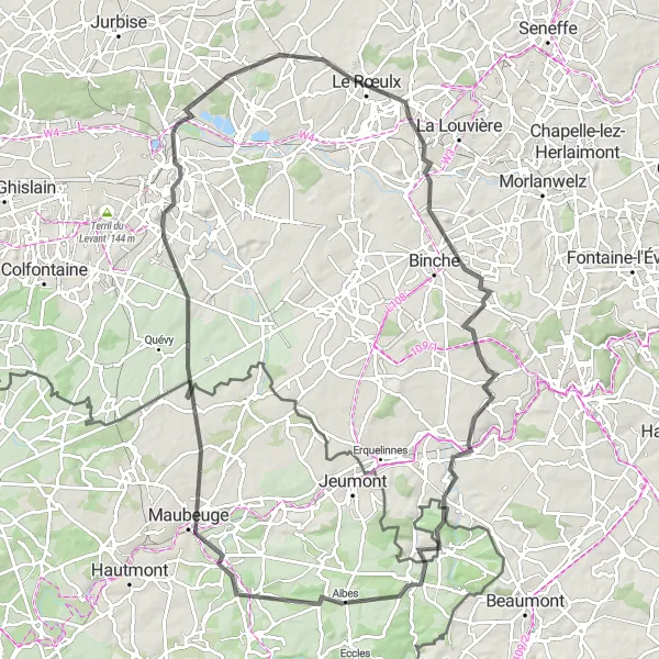 Map miniature of "Picturesque Road Ride: From Aibes to Hantes-Wihéries" cycling inspiration in Nord-Pas de Calais, France. Generated by Tarmacs.app cycling route planner