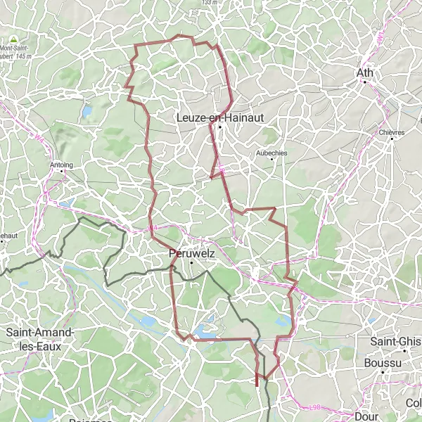 Map miniature of "The Valleys and Villages Gravel Ride" cycling inspiration in Nord-Pas de Calais, France. Generated by Tarmacs.app cycling route planner