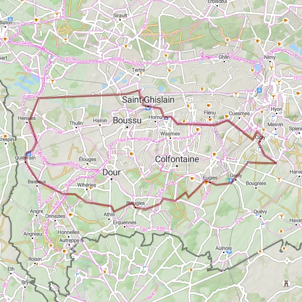Miniature de la carte de l'inspiration cycliste "Boucle des Terrils du Borinage" dans la Nord-Pas de Calais, France. Générée par le planificateur d'itinéraire cycliste Tarmacs.app