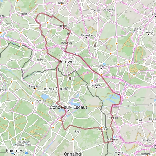 Miniature de la carte de l'inspiration cycliste "Tour de la Vallée de l'Escaut" dans la Nord-Pas de Calais, France. Générée par le planificateur d'itinéraire cycliste Tarmacs.app