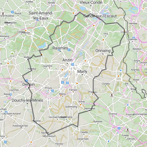 Miniature de la carte de l'inspiration cycliste "Boucle des Charmes de l'Escaut" dans la Nord-Pas de Calais, France. Générée par le planificateur d'itinéraire cycliste Tarmacs.app