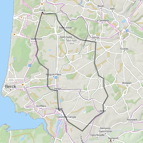 Map miniature of "Les Monts de Berck" cycling inspiration in Nord-Pas de Calais, France. Generated by Tarmacs.app cycling route planner