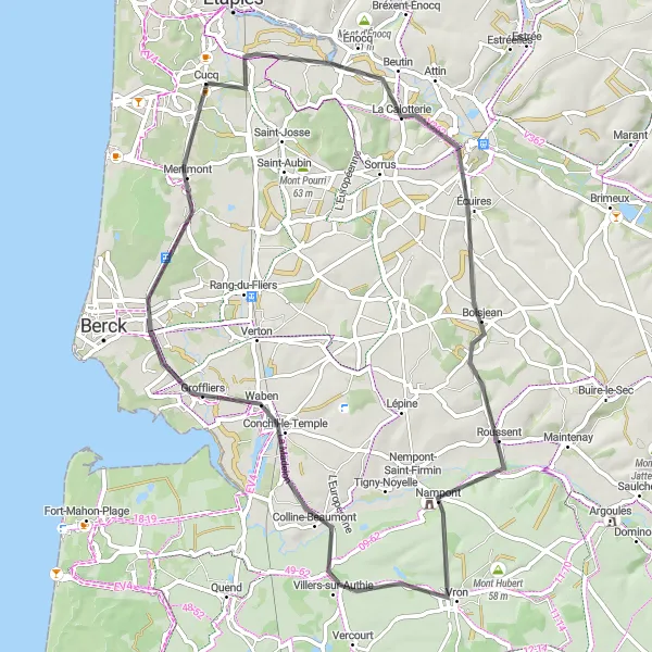Map miniature of "Historical Roussent" cycling inspiration in Nord-Pas de Calais, France. Generated by Tarmacs.app cycling route planner