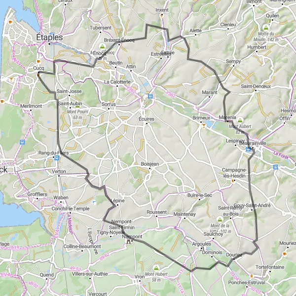 Map miniature of "Discover the Hills" cycling inspiration in Nord-Pas de Calais, France. Generated by Tarmacs.app cycling route planner