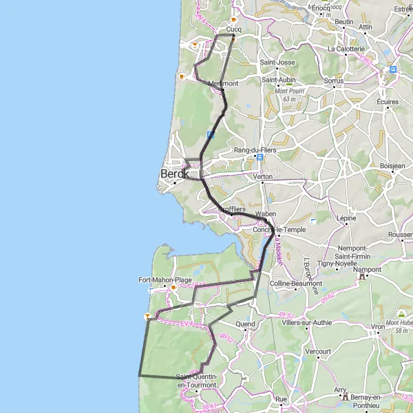 Map miniature of "Le Tour de Nord" cycling inspiration in Nord-Pas de Calais, France. Generated by Tarmacs.app cycling route planner