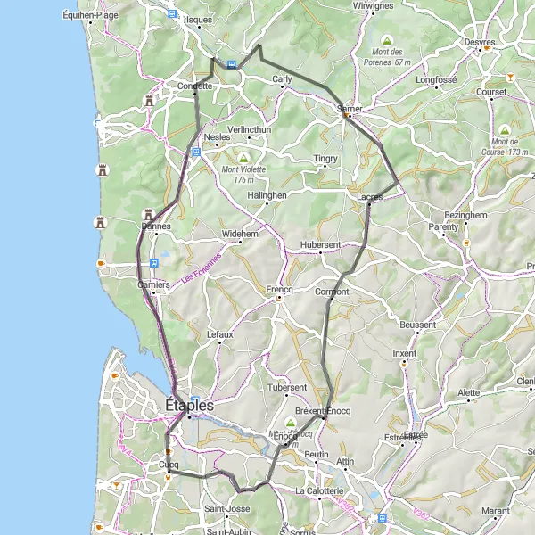 Map miniature of "The Bellevue Challenge" cycling inspiration in Nord-Pas de Calais, France. Generated by Tarmacs.app cycling route planner