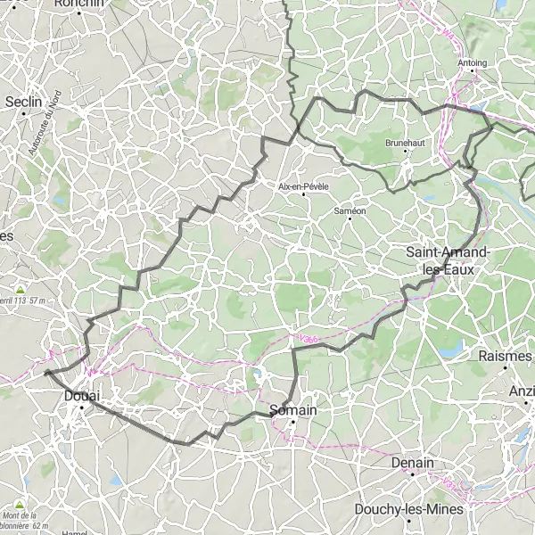 Map miniature of "Orchies Road Tour" cycling inspiration in Nord-Pas de Calais, France. Generated by Tarmacs.app cycling route planner