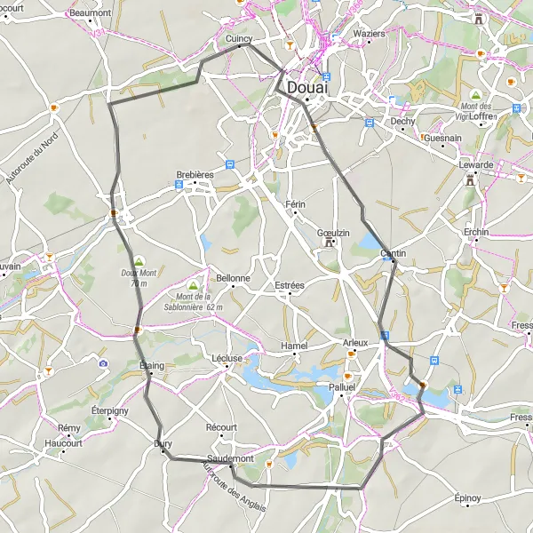 Map miniature of "Douai Discovery" cycling inspiration in Nord-Pas de Calais, France. Generated by Tarmacs.app cycling route planner