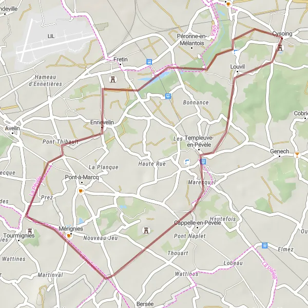 Map miniature of "Cysoing Gravel Loop" cycling inspiration in Nord-Pas de Calais, France. Generated by Tarmacs.app cycling route planner