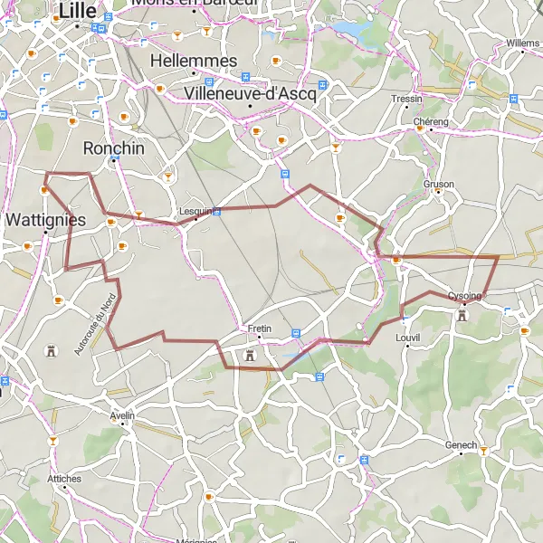 Map miniature of "Scenic Gravel Loop" cycling inspiration in Nord-Pas de Calais, France. Generated by Tarmacs.app cycling route planner