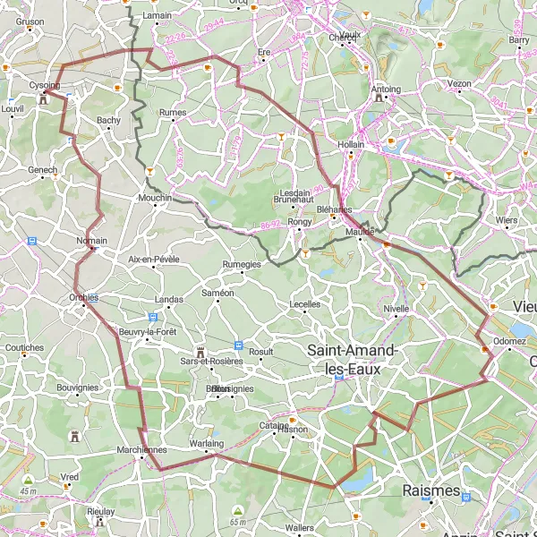 Map miniature of "Cysoing Gravel Adventure" cycling inspiration in Nord-Pas de Calais, France. Generated by Tarmacs.app cycling route planner