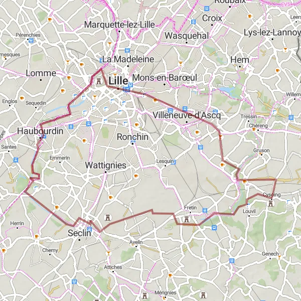 Map miniature of "Louvil Gravel Loop" cycling inspiration in Nord-Pas de Calais, France. Generated by Tarmacs.app cycling route planner