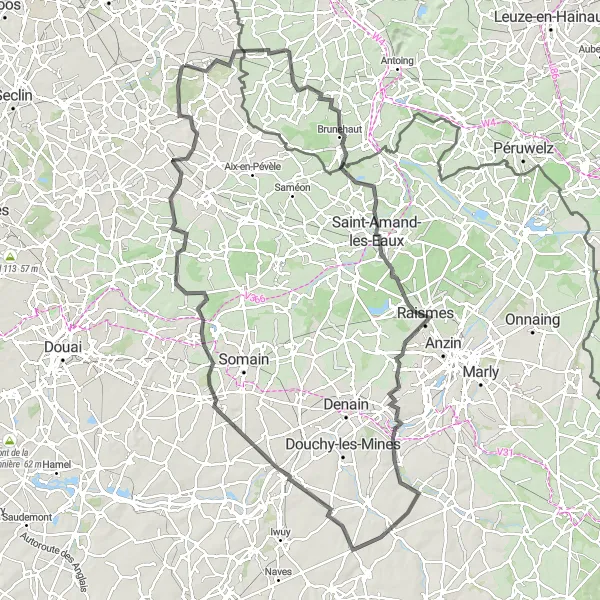 Map miniature of "Challenging Ardennes Adventure" cycling inspiration in Nord-Pas de Calais, France. Generated by Tarmacs.app cycling route planner