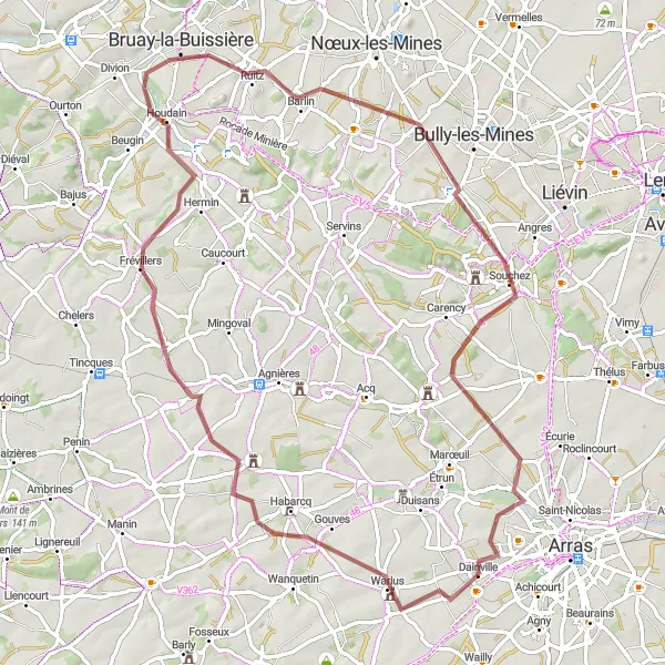 Miniature de la carte de l'inspiration cycliste "Tour de Houdain" dans la Nord-Pas de Calais, France. Générée par le planificateur d'itinéraire cycliste Tarmacs.app