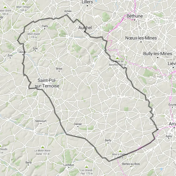 Map miniature of "The Road Warrior" cycling inspiration in Nord-Pas de Calais, France. Generated by Tarmacs.app cycling route planner