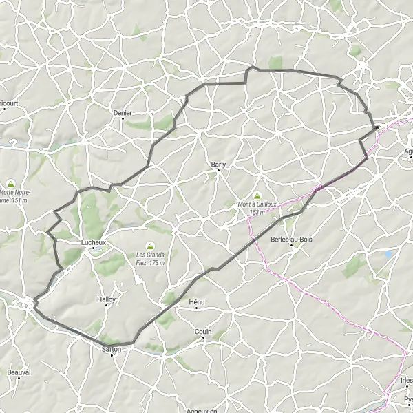 Miniature de la carte de l'inspiration cycliste "Parcours La Montagne" dans la Nord-Pas de Calais, France. Générée par le planificateur d'itinéraire cycliste Tarmacs.app