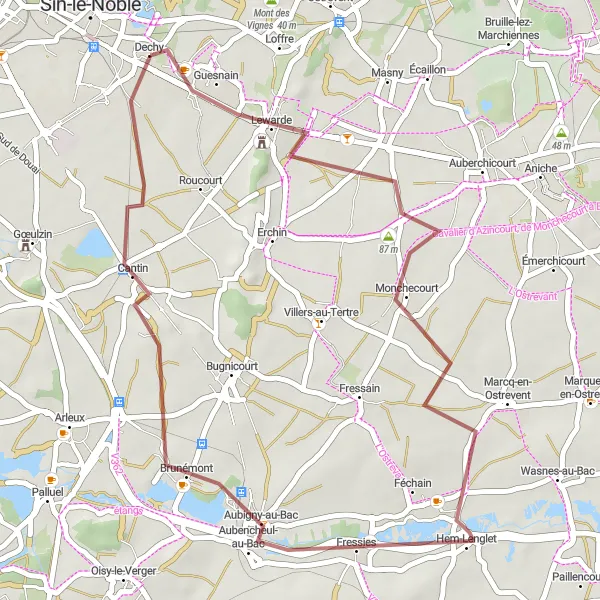 Map miniature of "The Dechy Gravel Ride" cycling inspiration in Nord-Pas de Calais, France. Generated by Tarmacs.app cycling route planner