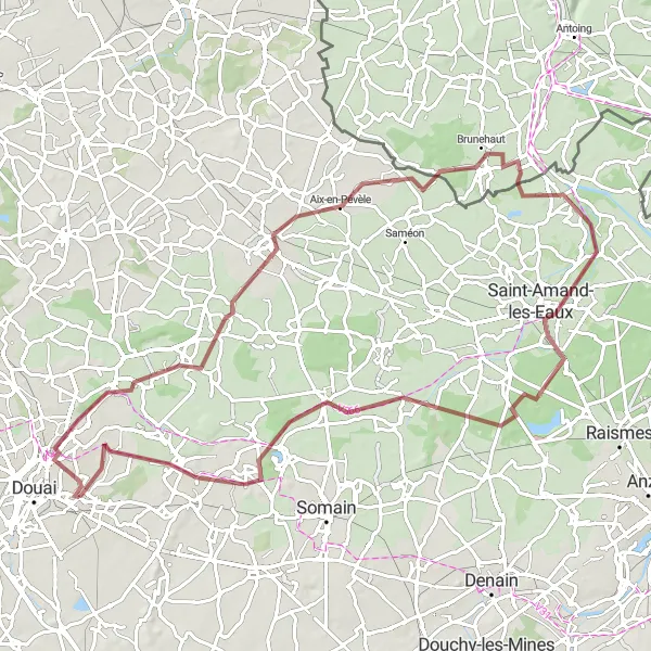 Map miniature of "The Orchies Gravel Ride" cycling inspiration in Nord-Pas de Calais, France. Generated by Tarmacs.app cycling route planner