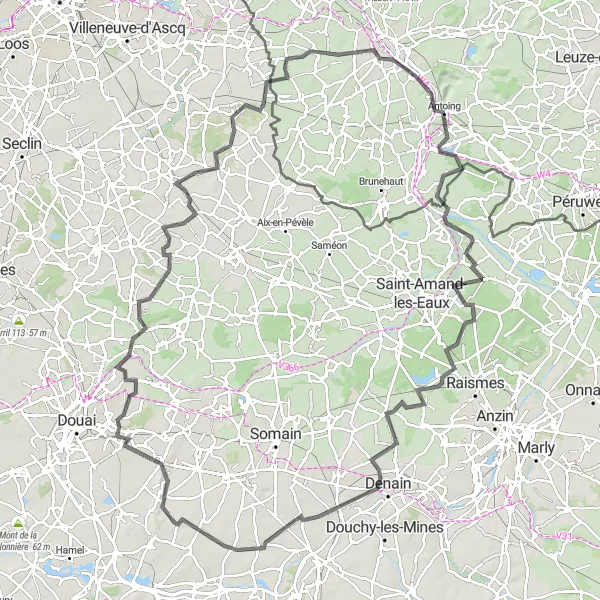 Map miniature of "The Wallers Loop" cycling inspiration in Nord-Pas de Calais, France. Generated by Tarmacs.app cycling route planner