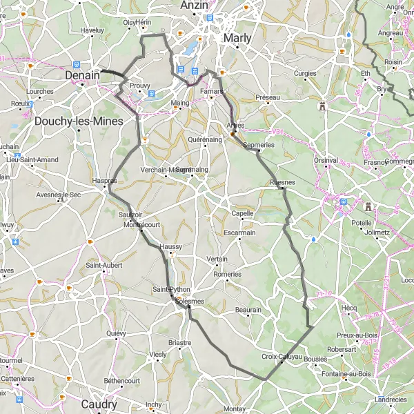 Map miniature of "Discovering the Rural Charms" cycling inspiration in Nord-Pas de Calais, France. Generated by Tarmacs.app cycling route planner