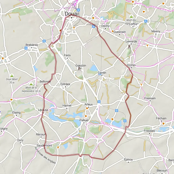 Miniature de la carte de l'inspiration cycliste "Exploration de Rumaucourt en Gravel" dans la Nord-Pas de Calais, France. Générée par le planificateur d'itinéraire cycliste Tarmacs.app
