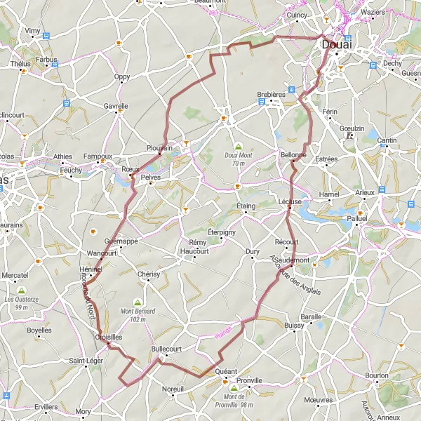 Miniature de la carte de l'inspiration cycliste "Tour en VTT autour de Cuincy" dans la Nord-Pas de Calais, France. Générée par le planificateur d'itinéraire cycliste Tarmacs.app