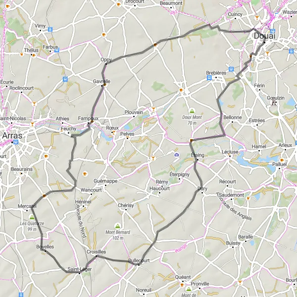 Map miniature of "The Road Cycling Challenge" cycling inspiration in Nord-Pas de Calais, France. Generated by Tarmacs.app cycling route planner