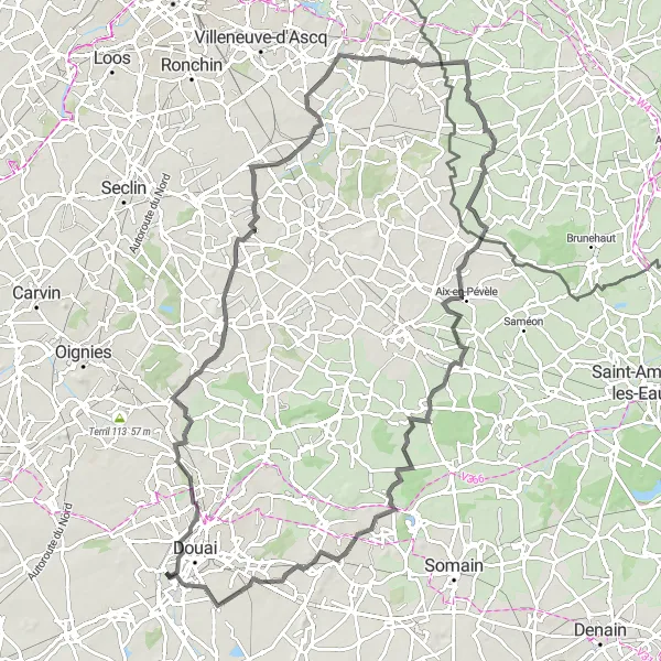 Map miniature of "The Scenic Road Odyssey" cycling inspiration in Nord-Pas de Calais, France. Generated by Tarmacs.app cycling route planner