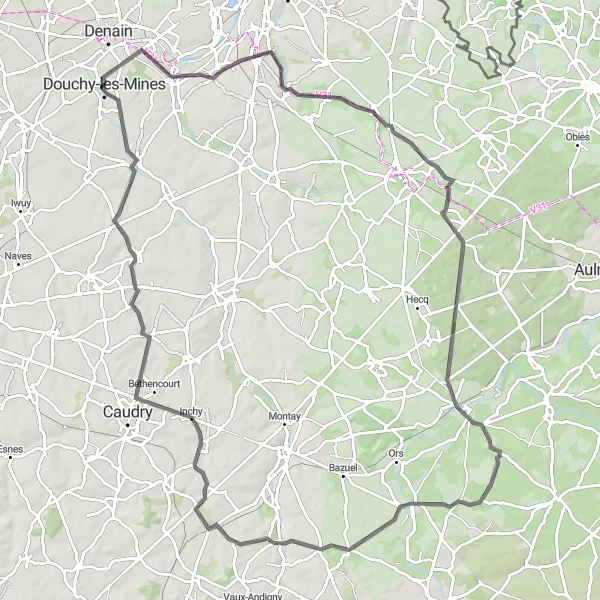 Map miniature of "Landrecies Circuit" cycling inspiration in Nord-Pas de Calais, France. Generated by Tarmacs.app cycling route planner