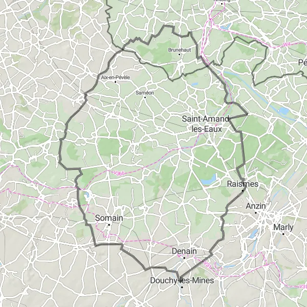 Miniature de la carte de l'inspiration cycliste "Les routes bucoliques du Nord" dans la Nord-Pas de Calais, France. Générée par le planificateur d'itinéraire cycliste Tarmacs.app