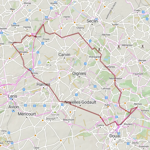 Map miniature of "Scenic Paths of Billy-Berclau" cycling inspiration in Nord-Pas de Calais, France. Generated by Tarmacs.app cycling route planner