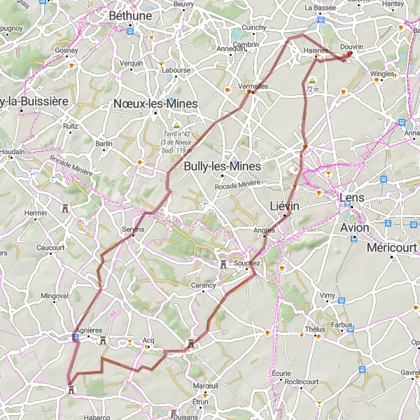 Map miniature of "The Haute-Avesnes Gravel Adventure" cycling inspiration in Nord-Pas de Calais, France. Generated by Tarmacs.app cycling route planner