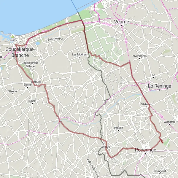 Map miniature of "Coastal Gravel Adventure" cycling inspiration in Nord-Pas de Calais, France. Generated by Tarmacs.app cycling route planner