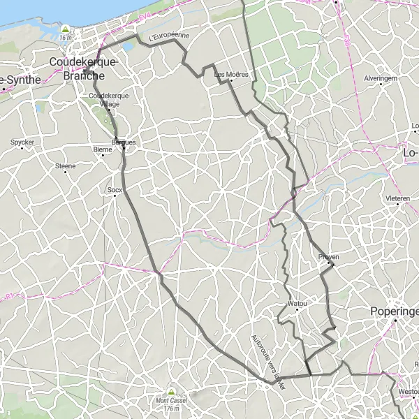 Map miniature of "Exploring Moorlands and Historic Sites" cycling inspiration in Nord-Pas de Calais, France. Generated by Tarmacs.app cycling route planner