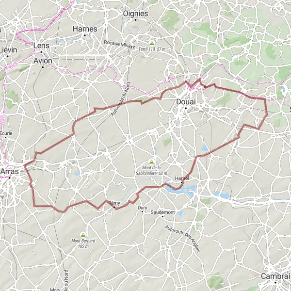 Miniature de la carte de l'inspiration cycliste "La Vallée de la Sensée" dans la Nord-Pas de Calais, France. Générée par le planificateur d'itinéraire cycliste Tarmacs.app