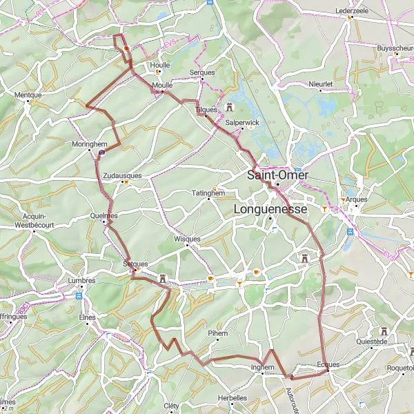 Miniature de la carte de l'inspiration cycliste "Les Sentiers de Campagne" dans la Nord-Pas de Calais, France. Générée par le planificateur d'itinéraire cycliste Tarmacs.app