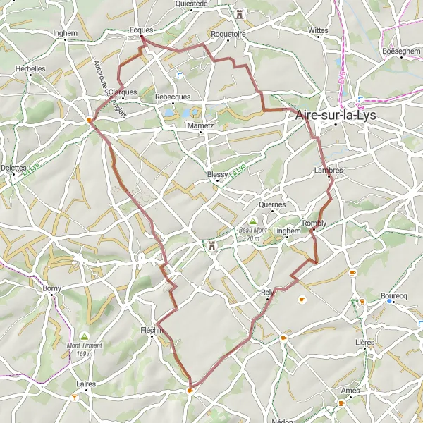 Miniature de la carte de l'inspiration cycliste "La Boucle des Sentiers de l'Artois" dans la Nord-Pas de Calais, France. Générée par le planificateur d'itinéraire cycliste Tarmacs.app