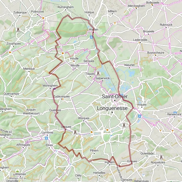 Miniature de la carte de l'inspiration cycliste "Les Chemins de Gravel" dans la Nord-Pas de Calais, France. Générée par le planificateur d'itinéraire cycliste Tarmacs.app