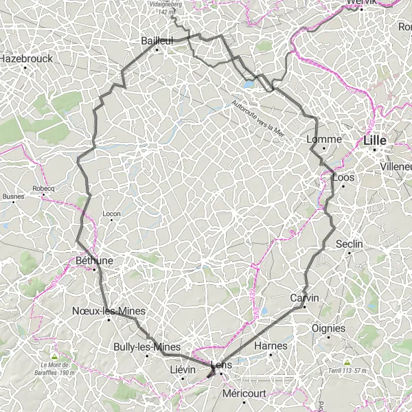 Map miniature of "Road Cycling Adventure" cycling inspiration in Nord-Pas de Calais, France. Generated by Tarmacs.app cycling route planner