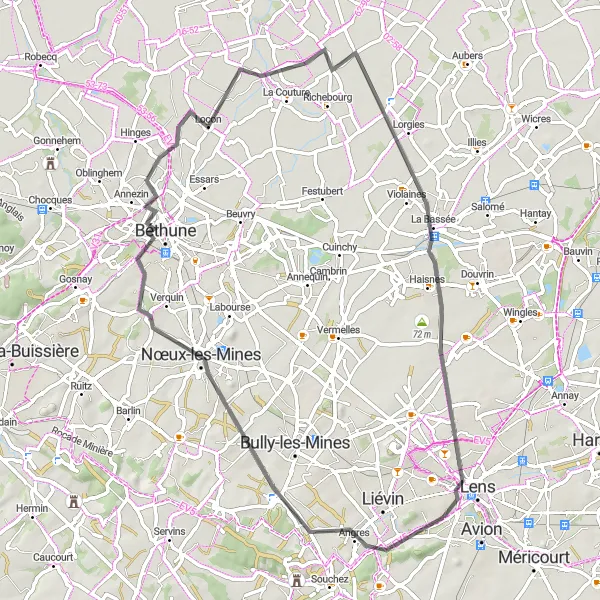 Map miniature of "Charming Road Ride" cycling inspiration in Nord-Pas de Calais, France. Generated by Tarmacs.app cycling route planner