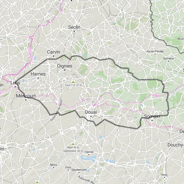 Map miniature of "Éleu-dit-Leauwette Road Route" cycling inspiration in Nord-Pas de Calais, France. Generated by Tarmacs.app cycling route planner