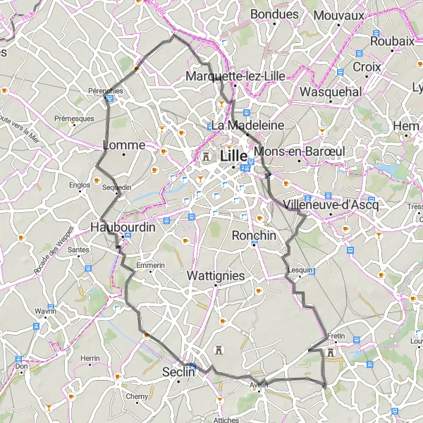 Miniature de la carte de l'inspiration cycliste "Promenade à vélo jusqu'aux Vestiges du Château" dans la Nord-Pas de Calais, France. Générée par le planificateur d'itinéraire cycliste Tarmacs.app