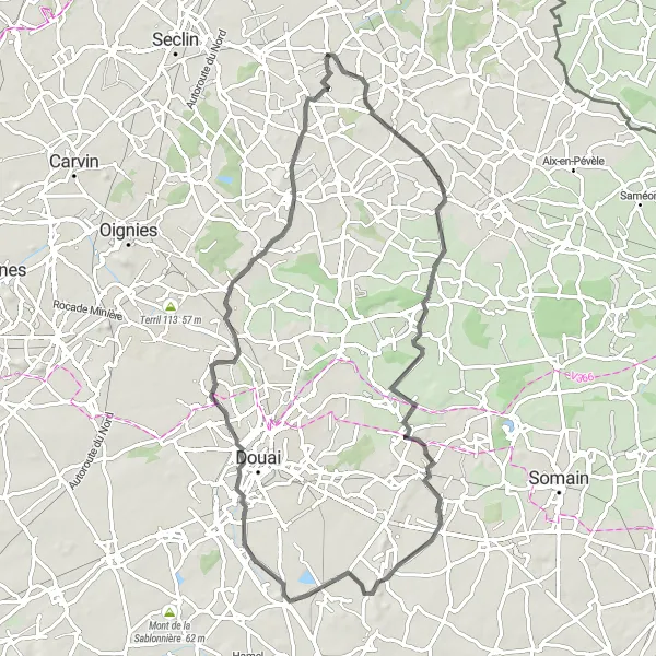 Map miniature of "Ennevelin Circuit" cycling inspiration in Nord-Pas de Calais, France. Generated by Tarmacs.app cycling route planner