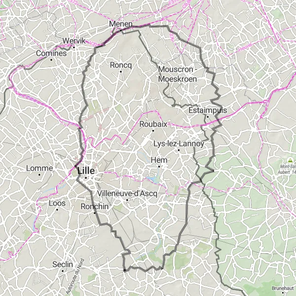 Miniature de la carte de l'inspiration cycliste "Circuit à vélo de route autour d'Ennevelin" dans la Nord-Pas de Calais, France. Générée par le planificateur d'itinéraire cycliste Tarmacs.app