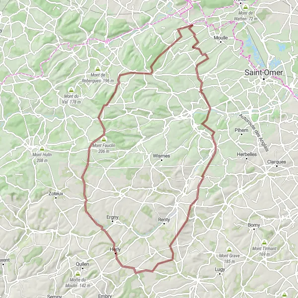 Miniature de la carte de l'inspiration cycliste "Randonnée Gravel de la Vallée" dans la Nord-Pas de Calais, France. Générée par le planificateur d'itinéraire cycliste Tarmacs.app