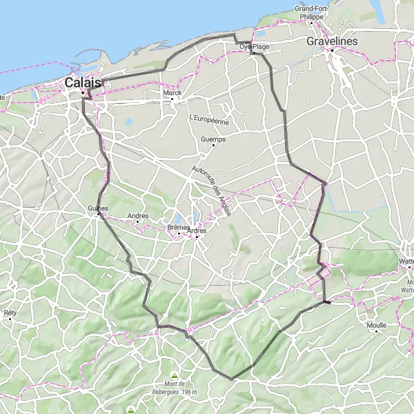 Miniature de la carte de l'inspiration cycliste "Les sommets et les points de vue" dans la Nord-Pas de Calais, France. Générée par le planificateur d'itinéraire cycliste Tarmacs.app