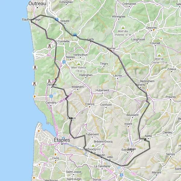 Map miniature of "The Montcavrel Challenge" cycling inspiration in Nord-Pas de Calais, France. Generated by Tarmacs.app cycling route planner
