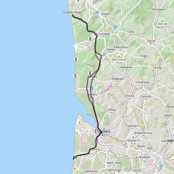 Map miniature of "Coastal Pleasures" cycling inspiration in Nord-Pas de Calais, France. Generated by Tarmacs.app cycling route planner